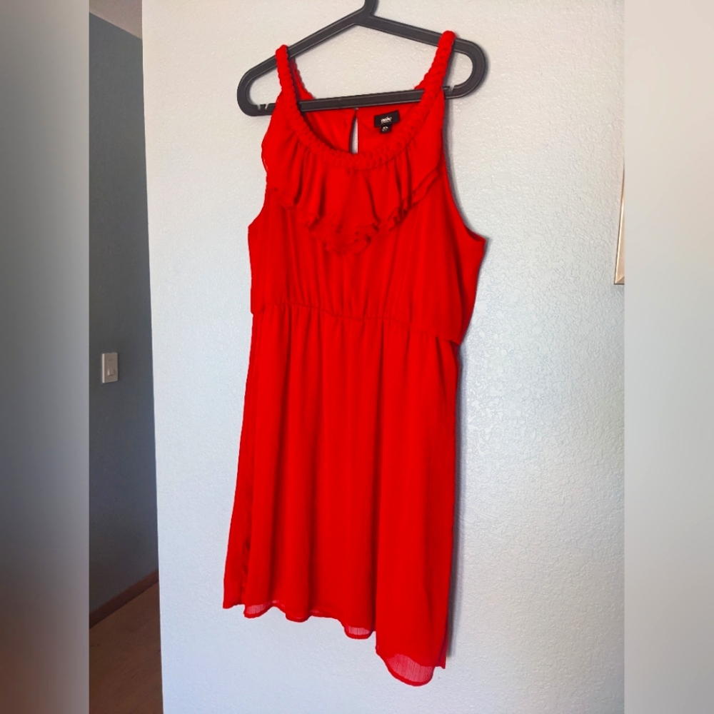 Red sheer dress w/ ruffle and braided rope neckline. Mossimo supply co. Size XL